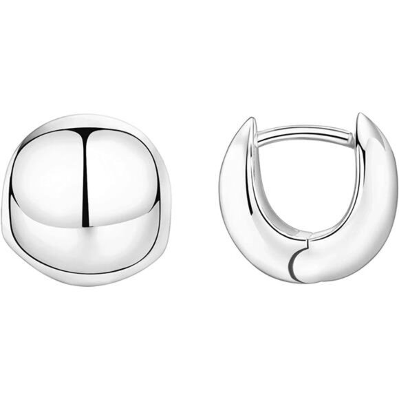 14K Gold Plated 925 Sterling Silver Post Ultra Thick Huggie Earring - Picture 1 of 12